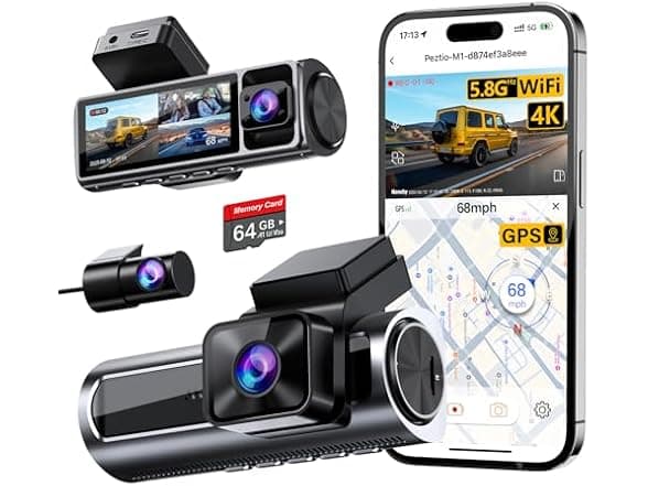 Woot Nanoby M1 4K 3-Channel Dash Cam with WiFi GPS and 64GB Card