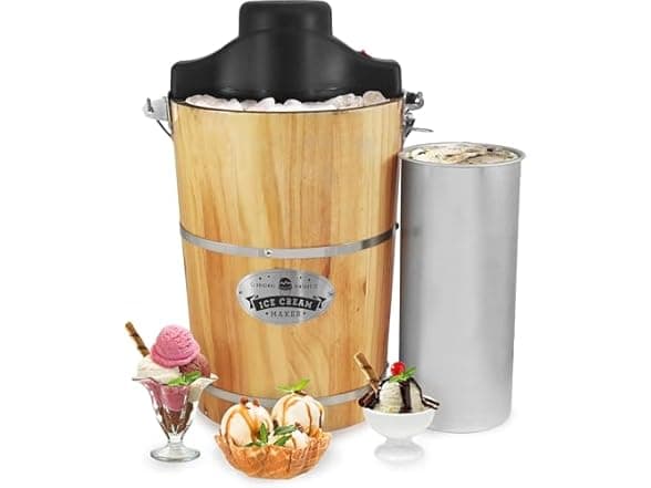 Elite Gourmet 6-Quart Old Fashioned Ice Cream Maker - Wood Bucket