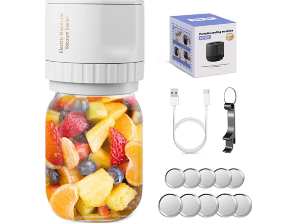 Mason Genie Mason Jar Vacuum Sealer - 80kPa Auto-Stop, USB Rechargeable