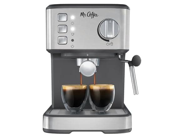 Mr. Coffee Compact Espresso Maker, 15-Bar Pump, Steam Wand