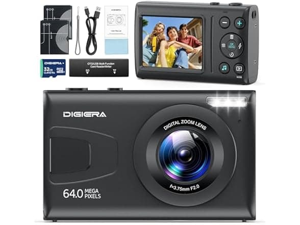 DIGIERA 4K Digital Camera 64MP Autofocus 18X Zoom 32GB SD Card