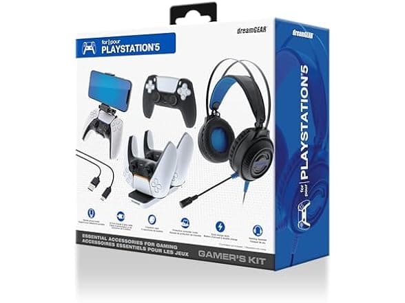 dreamGEAR Gamers Kit for PS5 - Headset, Charger, Phone Holder