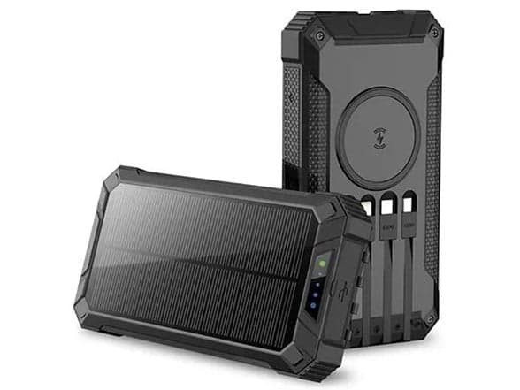 Outdoor Solar Power Bank 20000mAh with Wireless Charging and Built-in Cables