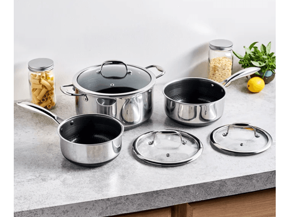HexClad Hybrid Nonstick 6-Piece Pot Set - 2qt, 3qt, 8qt Saucepans with Lids
