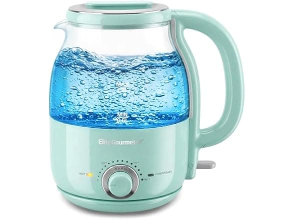 Elite Gourmet 1.2L Electric Glass Kettle, 1200W, Adjustable Temp