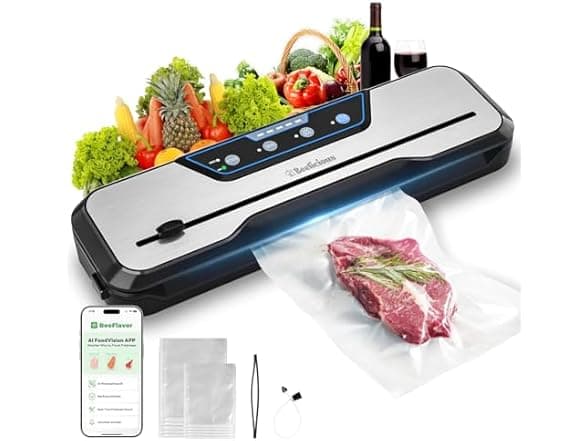 Beelicious Vacuum Sealer Machine with Starter Kit - 8 Functions, Built-in Cutter