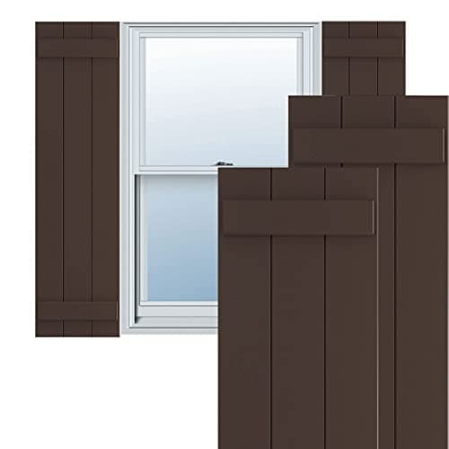 Ekena Millwork 16 1/8"W x 66"H True Fit PVC Three Board Joined Board-n-Batten Shutters, Raisin Brown (Per Pair - Hardware Not Included)