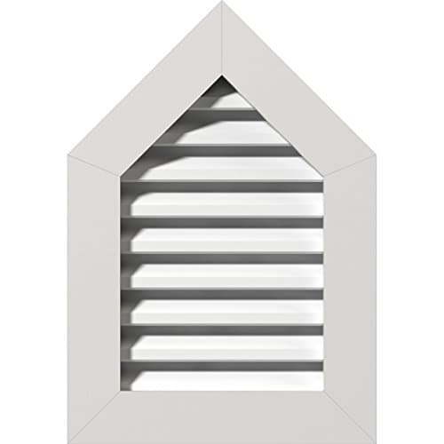 Ekena Millwork GVPPE24X3601FUN-08 Peaked Top Gable Vent (29"W x 41"H Frame Size) 8/12 Pitch: Functional, PVC Gable Vent w/ 1" x 4" Flat Trim Frame, 24"W x 36"H