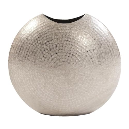 Howard Elliott Collection Frosted Metal Hammered Vase - 14.25 Inch Silver Accent