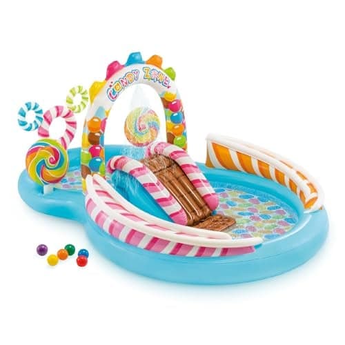 INTEX Candy Zone Inflatable Kiddie Pool with Water Sprayer and Slide