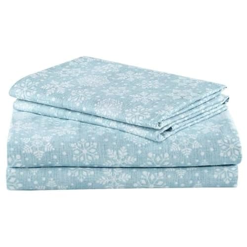 Comfort Spaces Cotton Flannel Sheets Twin Size - Snowflake Print