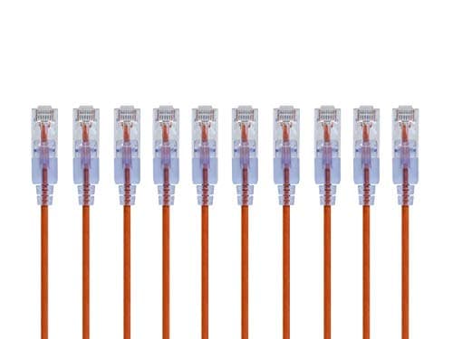 Monoprice SlimRun Cat6A Ethernet Patch Cable - Snagless RJ45 UTP Pure Bare Copper Wire 10G 30AWG 2ft Orange 10-Pack