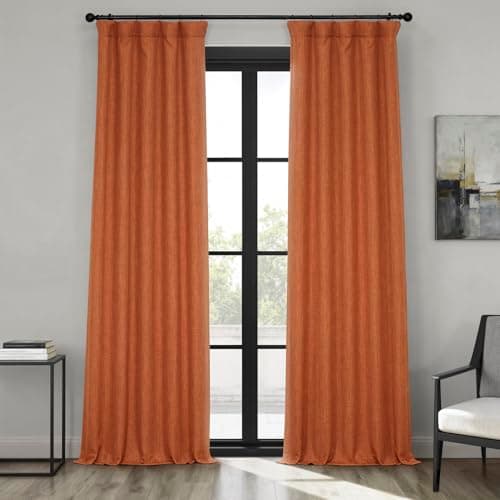 HPD Half Price Drapes Faux Linen Curtain Panel 50x84 Desert Orange