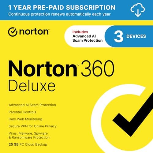 Norton 360 Deluxe Antivirus for 3 Devices with VPN and Cloud Backup