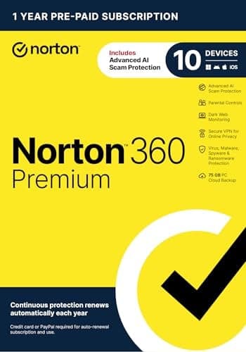 Norton 360 Premium 10 Devices 2026 Antivirus + VPN + Cloud Backup