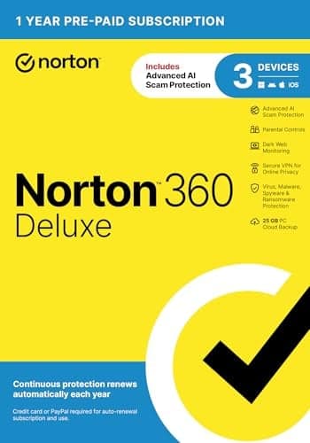 Norton 360 Deluxe Antivirus for 3 Devices with VPN and Cloud Backup