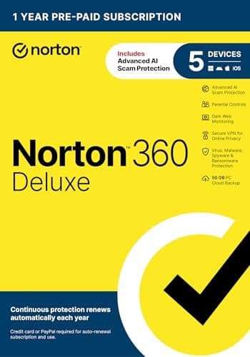 Norton 360 Deluxe 2026 5-Device Antivirus Key Card