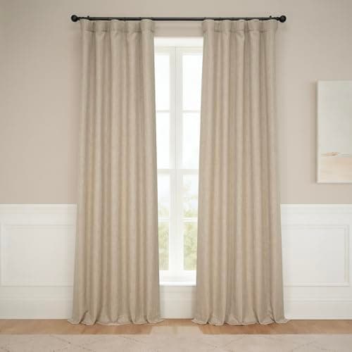 HPD Half Price Drapes - Faux Linen Curtains for Living Room (1 Panel) - 50W X 84L - Textured Room Darkening Curtains for Bedroom 84 Inches Long - Drapes for Home Decor, Nomad Tan