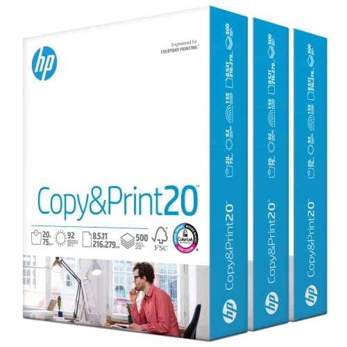 HP Papers 8.5 x 11 Copy & Print 20 lb Paper, 1500 Sheets, 92 Bright, FSC Certified