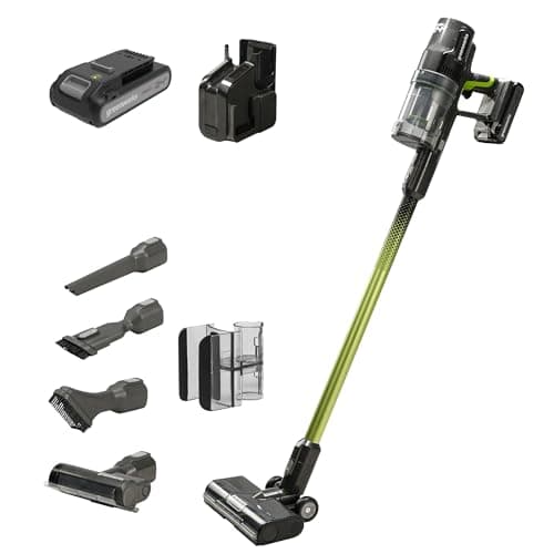 Greenworks 24V Brushless Cordless Stick Vacuum, Lightweight, Handheld, Pet, Anti-Allergen HEPA Filtration, Hard Floor, Carpet, Car, 4Ah Battery, and 30-Minute Charge Time (Green)