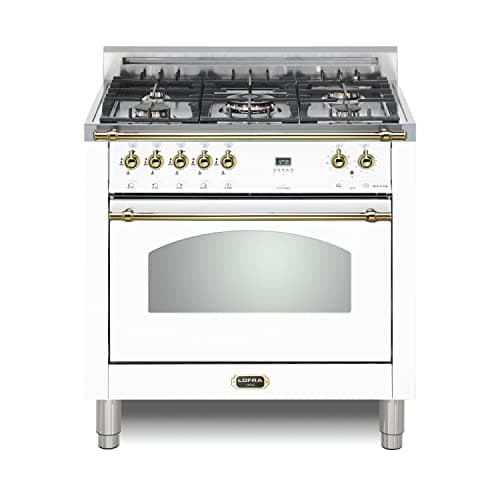 Lofra DolceVita 36 Inch Dual Fuel Range - 5 Brass Burners, White