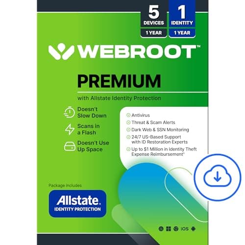 Webroot Premium 2026 Antivirus with Identity Protection - 5 Device License