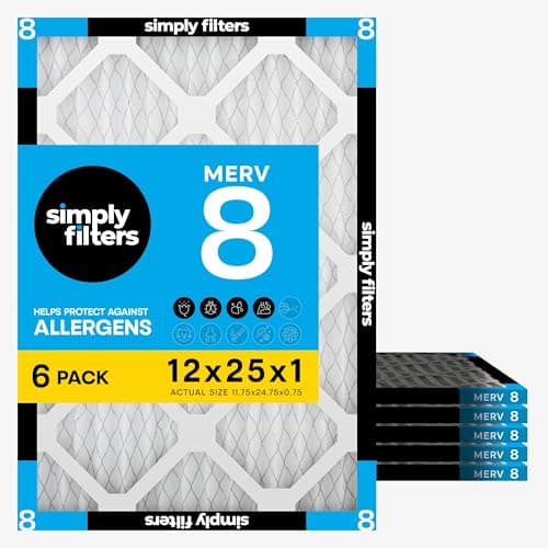 Simply 12x25x1 MERV 8 Air Filter 6 Pack for HVAC