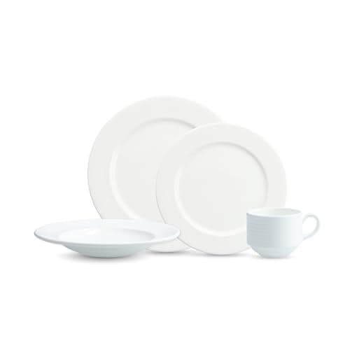 Fortessa Saterna Bone China 16 Piece Dinnerware Set, Service for 4, White