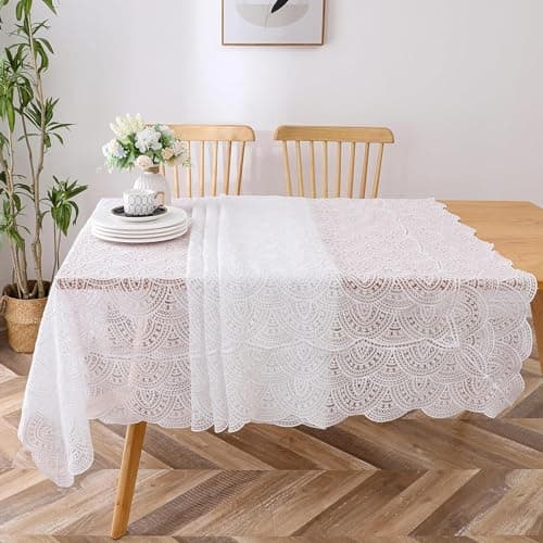 Majestic Giftware White Lace Polyester Tablecloth 70x126 Inches - Elegance Design