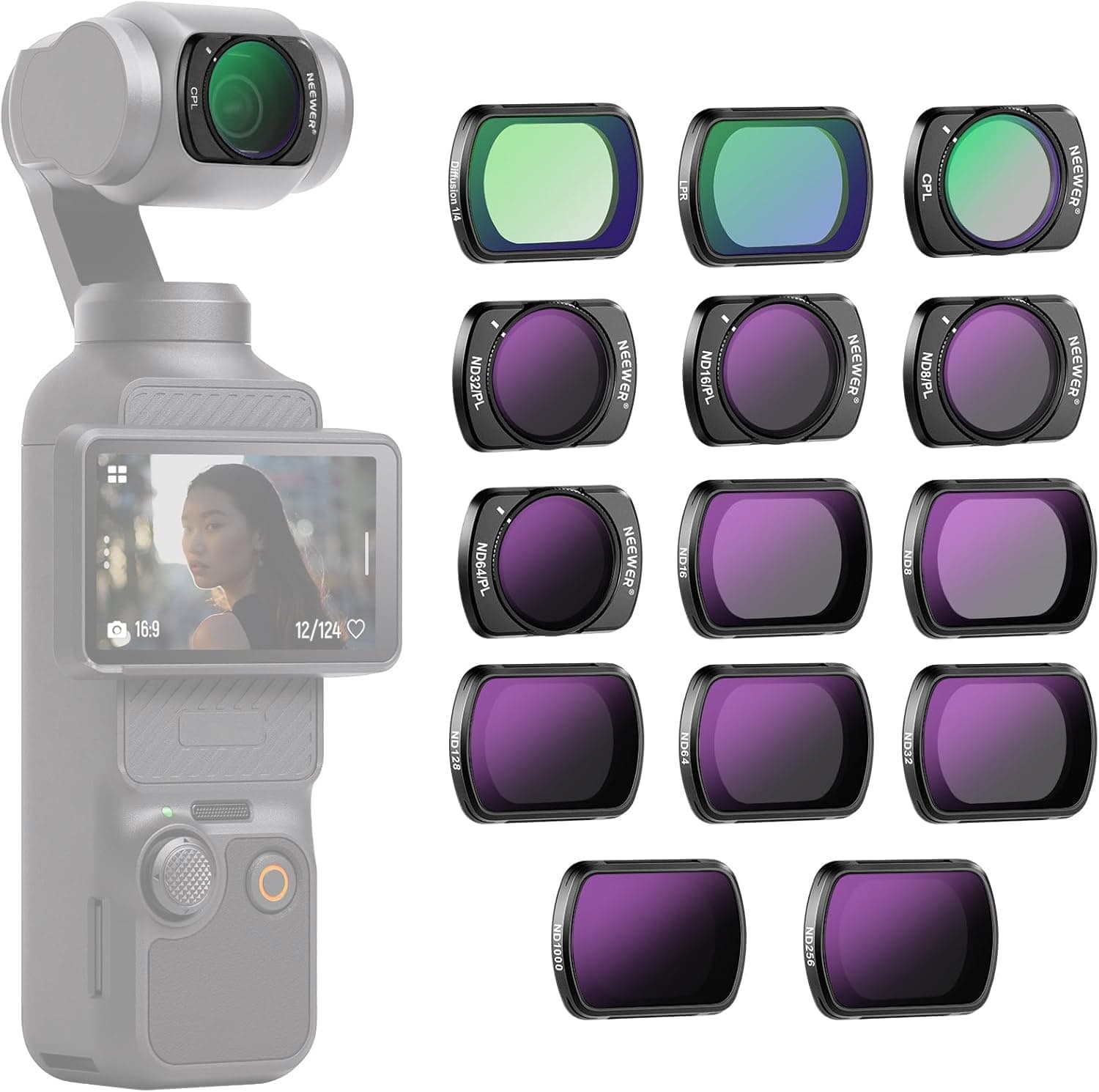 NEEWER 14-Pack Magnetic ND & CPL Filter Set for DJI OSMO Pocket 3