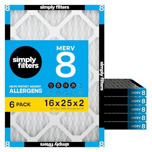 Simply MERV 8 Air Filter 6-Pack, 16x25x2 for HVAC