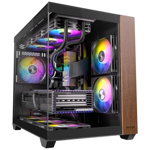 Okinos Genuine Walnut Wood PC Case, Pre-Installed 4 x 120mm ARGB & PWM Fans, Type-C Port, Panoramic View Tempered Glass Side Panel, Black, ATX Case, Mid-Tower, Mirage 6