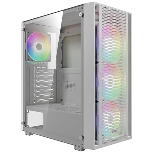 GAMDIAS AURA GC2 White ATX PC Case with 4 Preinstalled ARGB Fans