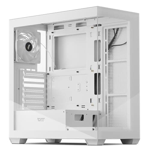 darkFlash ATX Mid-Tower PC Case, Pre-Install 1Non-LED PWM ARGB Fans Computer Case, Full View Dual Tempered Glass Gaming PC Case, Type C Port, Supports up to 360mm Water Cooling Radiator,White(DS900)