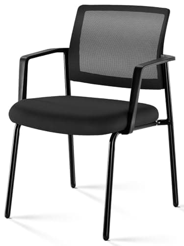 UOCFYK Mesh Back Stacking Arm Chair - Fabric Seat, Black