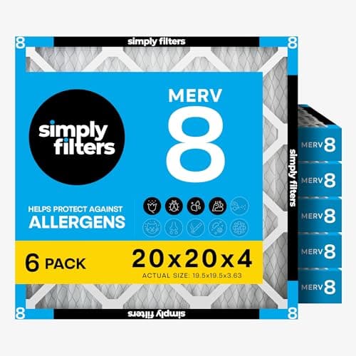 Simply 20x20x4 MERV 8 Air Filter 6-Pack - Actual Size 19.5 x 19.5 x 3.63