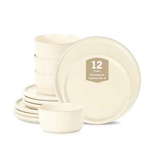 Stone Lain Eden 12-Piece Dinnerware Set - Beige Stoneware for 4