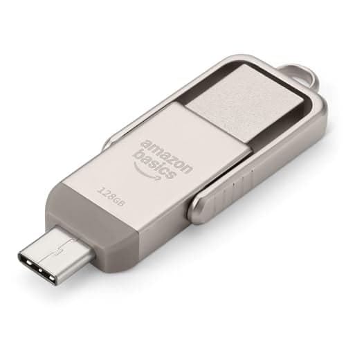 Amazon Basics 128GB USB-C USB-A Flash Drive Dual Port - Champagne Silver