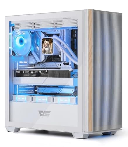 darkFlash DS900WS Mid-Tower PC Case, White - Wood Accents, Mesh Front, 4 ARGB PWM Fans