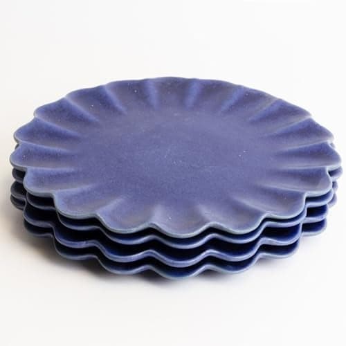 LEMIEUX ET CIE Dhalia 4-Piece Stoneware Dinner Plate Set - Blue