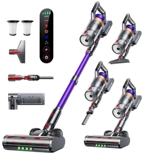 INTETURE Cordless Vacuum Cleaner, 650W 55KPA 70 Mins Vacuum Cleaners for Home, Anti-Tangle Stick Vacuum with Touch Screen, Wall Mount Charging, Upgraded Vacuum Cordless for Pet Hair/Carpet/Floors