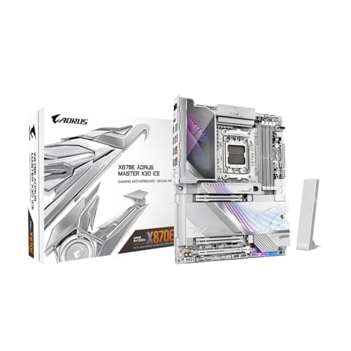 GIGABYTE X870E AORUS Master X3D ICE AMD AM5 LGA 1718 ATX Motherboard, Ryzen 9000/8000/7000, DDR5, 18+2+2 Power Phase, 5X M.2, PCIe 5.0, WiFi 7, 10GbE