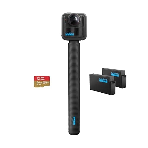 GoPro MAX2 360 Camera Bundle with Extension Pole, 2 Batteries, 64GB SD Card