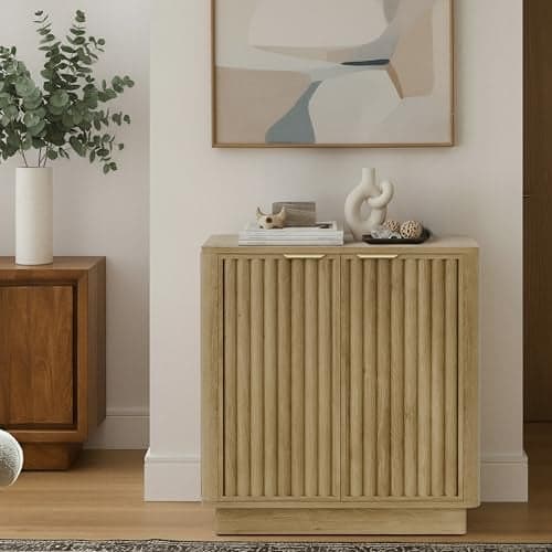 Lab Cosi Fluted Storage Buffet Cabinet with Adjustable Shelves, Natural