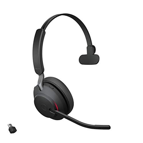 Jabra Evolve2 65 Bluetooth Wireless Headset with Mic for Calls and Music, Single-Ear Headphones with USB-C Adapter, Up to 37 Hours Battery, Works with Microsoft Teams, Black