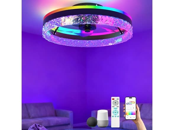 Google Smart RGB Ceiling Fan with Lights, 20" Flush Mount, App & Voice Control