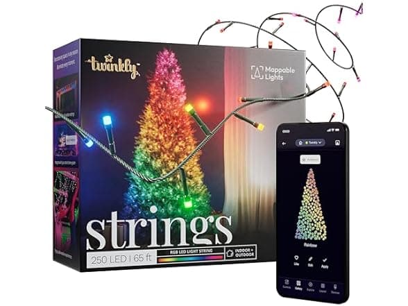 Twinkly Strings 250 RGB LED Smart Lights - 65.6ft, App & Voice Control