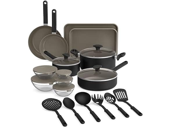 bella 21-Piece Ceramic Nonstick Cookware Set with Tempered Glass Lids