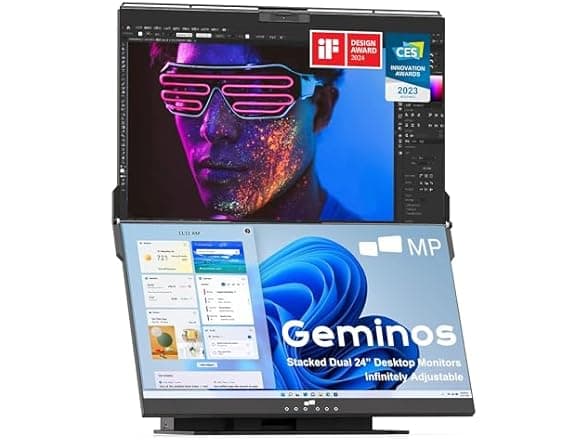 Mobile Pixels Geminos Dual 24" Stacked Monitors - 1080p IPS with Webcam & USB-C