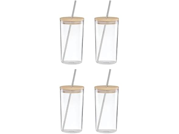 Lenox Tuscany Classics Cold Beverage Set - 4 Borosilicate Glass Cups with Bamboo Lids &